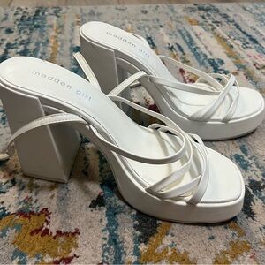 Madden Girl White Strappy Block Platform Heels